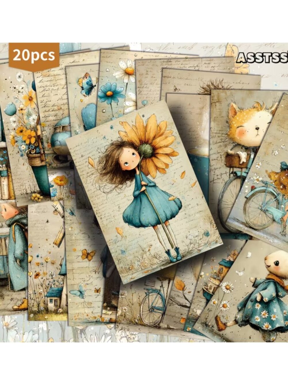DIY Paper Crafting Junk/Rubbish Journals Scrapbooks Postcards Vintage Blue Girl
